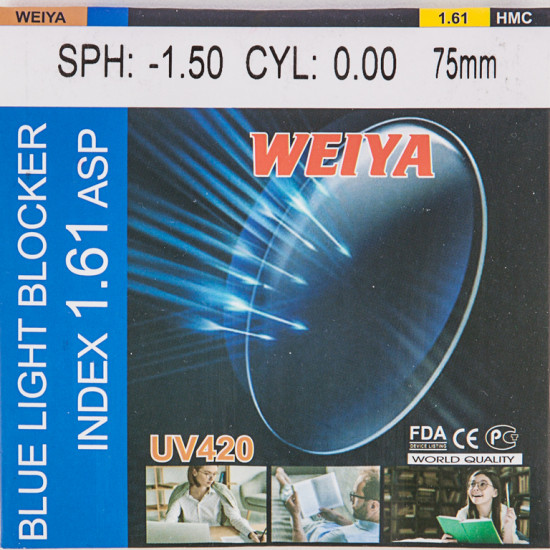 Линза сферическая WEIYA с покрытием BLUE LIGHT BLOCKER